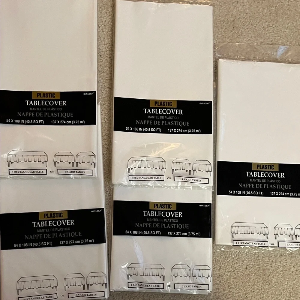 Bundle of 5 Amscan White Plastic Table Covers - NWT